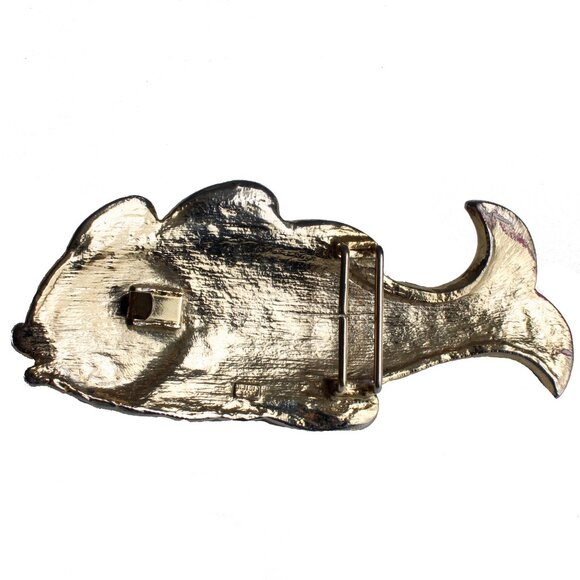 Mimi D In Koi Fish Belt Buckle Gold Metal Enamel Oversized Rare Vintage - Picture 8 of 11